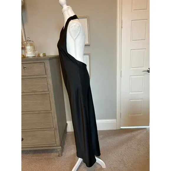 Show Me Your Mumu | Black Midi V Neck Satin Backless Halter Slip Dress | Large - Picture 7 of 16